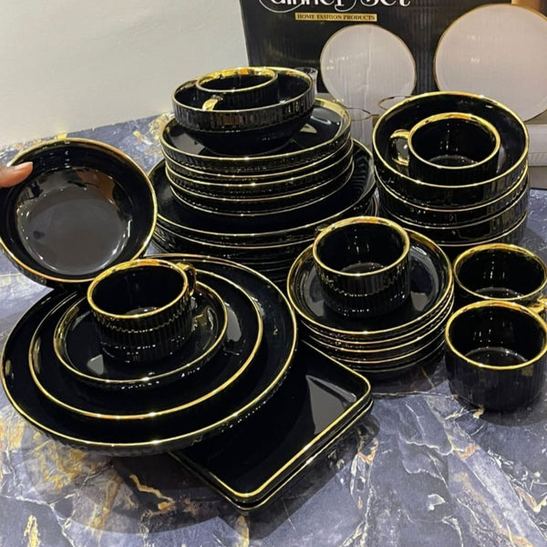32-Piece Black & Gold Dinner Set